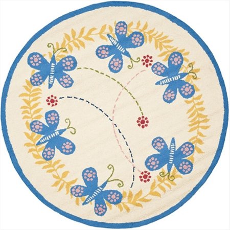 SAFAVIEH 4 x 4 ft. Round Novelty Kids Ivory and Blue Hand Tufted Rug SFK390A-4R